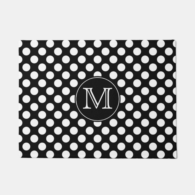 Paillasson Monogramme de points Polka noirs et blancs (Devant)
