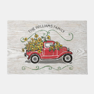 Paillasson Monogramme de tournesol de Camion rouge Vintage ru