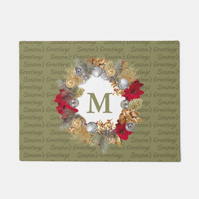 Paillasson MONOGRAMME DE Wréath de Noël OLIVE décorative VERT (Devant)
