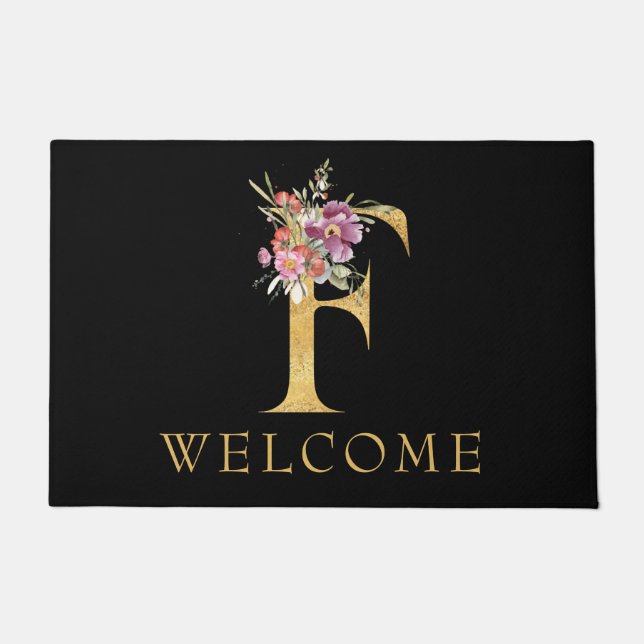 Paillasson Monogramme d'or classique F avec mat de porte de f (Devant)