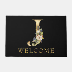 Paillasson Monogramme d'or classique J avec arrangement flora