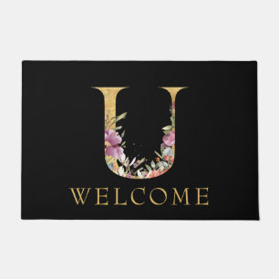Paillasson Monogramme d'or classique U avec natte de fleurs r