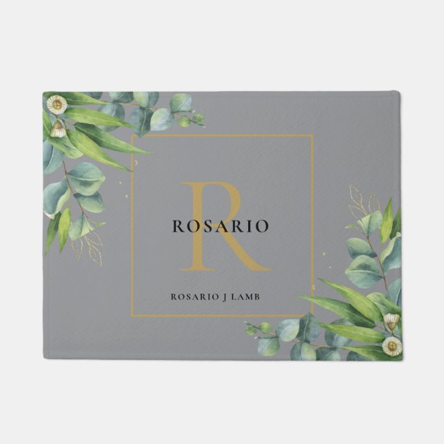 Paillasson Monogramme d'or gris nimbus personnalisé (Devant)