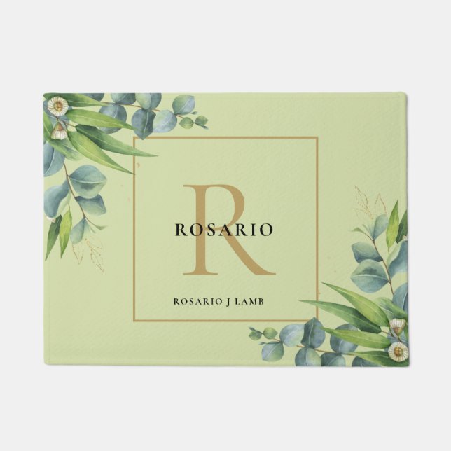 Paillasson Monogramme d'or vert d'olive clair personnalisé (Devant)