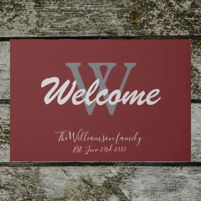 Paillasson Monogramme élégant de Bourgogne Mariage extérieur  (Front door welcome mat. Elegant burgundy monogramed doormat. The perfect wedding/housewarming gift. )