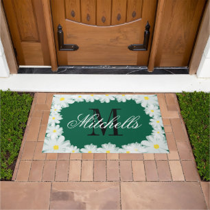 Paillasson Monogramme élégant grande fleur de marguerite vert