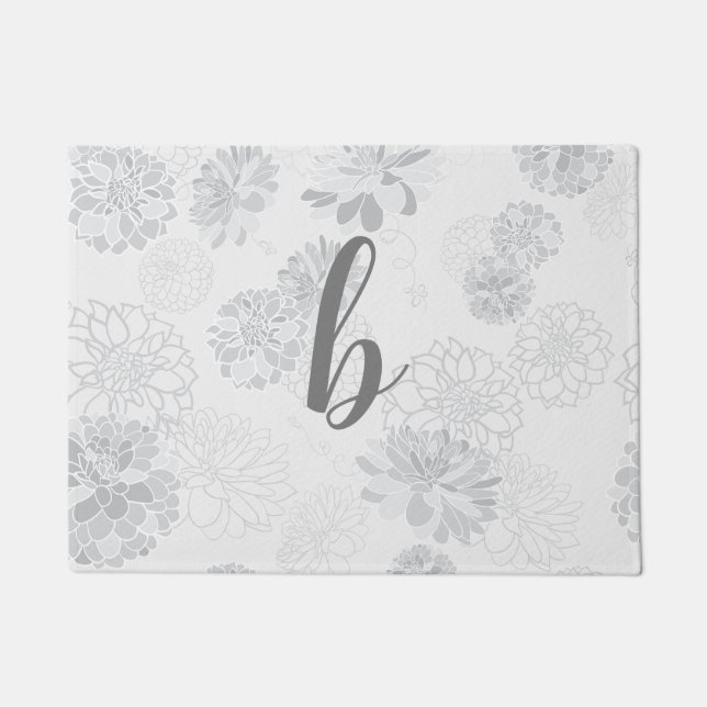 Paillasson Monogramme Élégant Gris Floral (Devant)