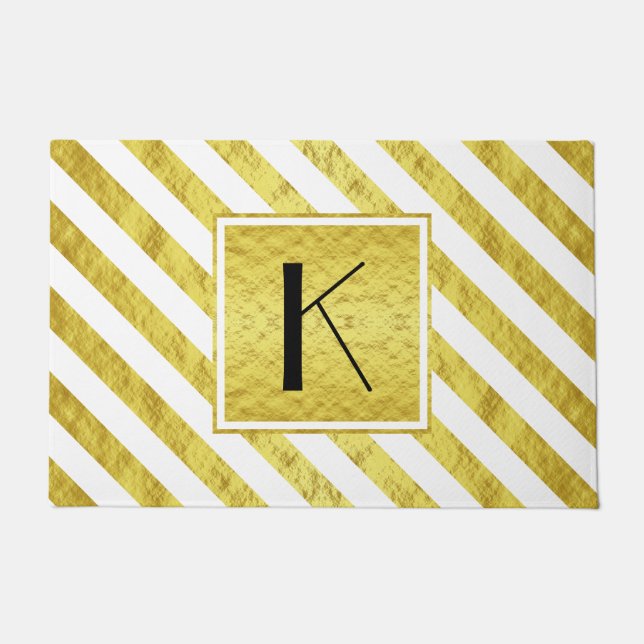 Paillasson Monogramme élégant rayures dorées (Devant)
