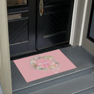 Paillasson Monogramme élégant Roses Floral Rose Script
