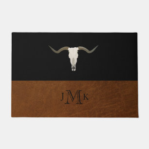 Paillasson Monogramme en cuir noir et Brown rustique