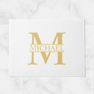 Paillasson Monogramme et nom personnalisé blanc et or