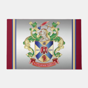 Paillasson Monogramme Famille Crest Chevalier Bouclier Épée D