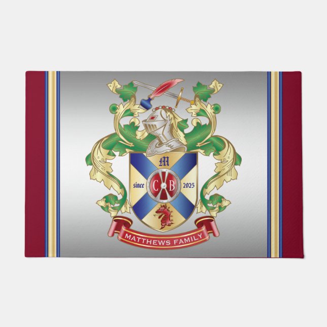 Paillasson Monogramme Famille Crest Chevalier Bouclier Épée D (Devant)