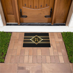 Paillasson Monogramme Faux Or Géométrique NOIR
