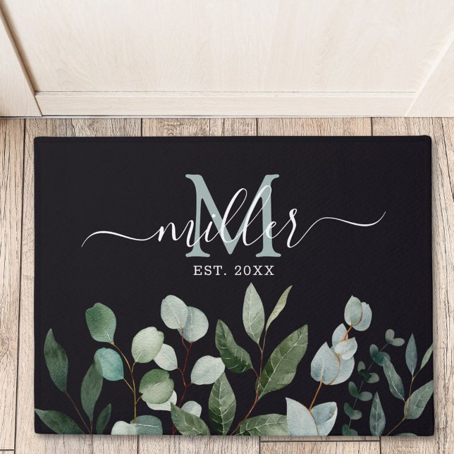 Paillasson Monogramme feuilles de verdure d'eucalyptus vert s (In situ)