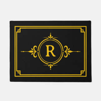 Paillasson Monogramme Initial Or Noir