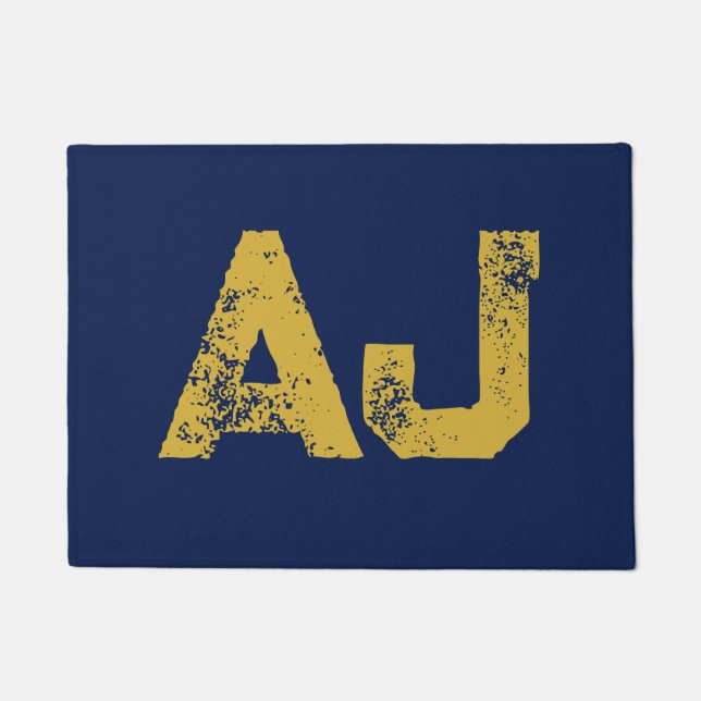 Paillasson Monogramme Lettres Initiales Or & Bleu Simple (Devant)
