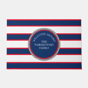 Paillasson Monogramme marin bleu blanc rouge rayé