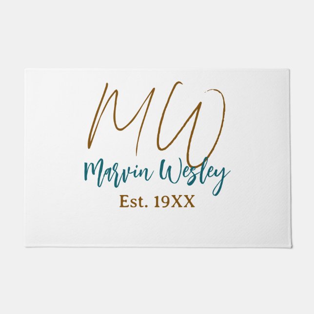 Paillasson Monogramme marron bleu turquoise année simple mini (Devant)
