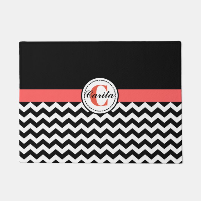 Paillasson Monogramme mat noir/blanc Chevron (Devant)