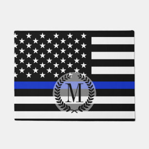 Paillasson Monogramme mince de drapeau américain de Blue Lin