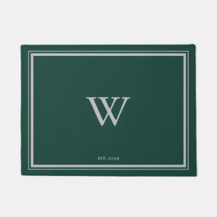 Paillasson Monogramme minimal Vert pin de bienvenue   Gris