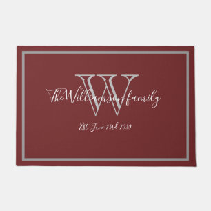 Paillasson Monogramme moderne Bourgogne Nom Mariage mignon Bi
