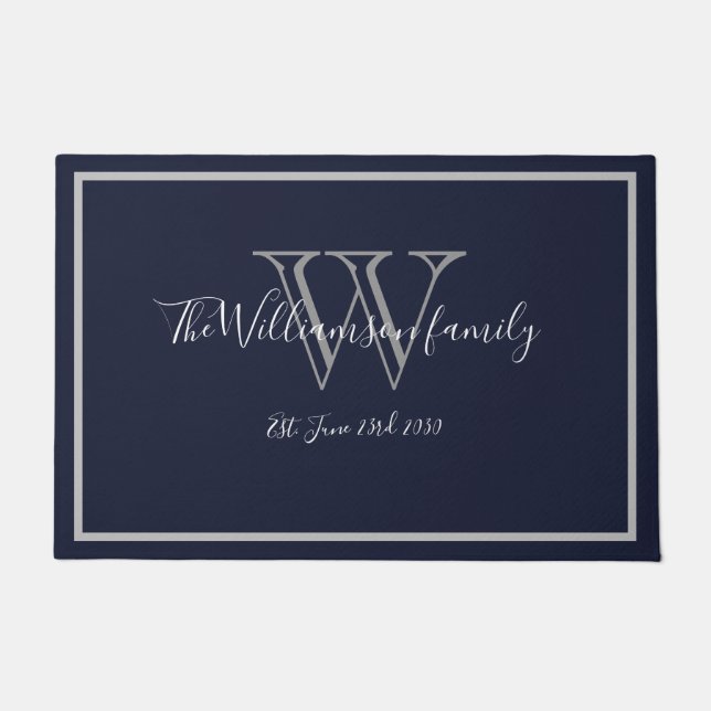 Paillasson Monogramme moderne chic Nom du script Mariage Bien (Devant)