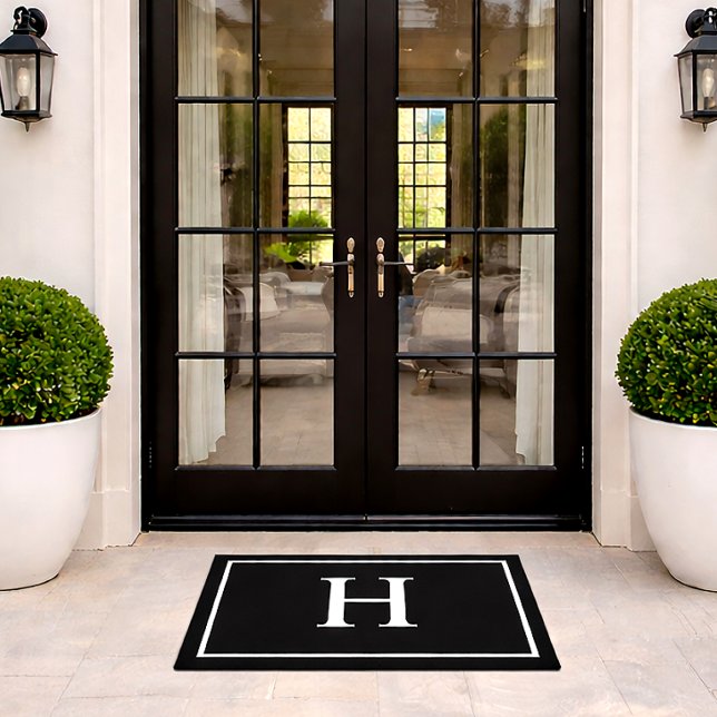 Paillasson Monogramme Moderne Élégant Noir (Créateur téléchargé)