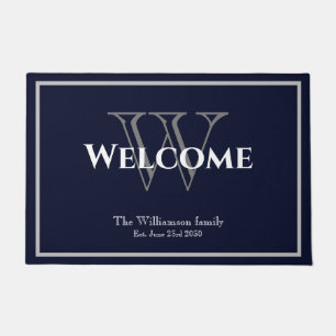 Paillasson Monogramme moderne et nom Script Mariage chic Bien