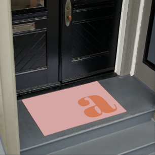 Paillasson Monogramme Moderne Lettre Initiale Rose Orange Pas