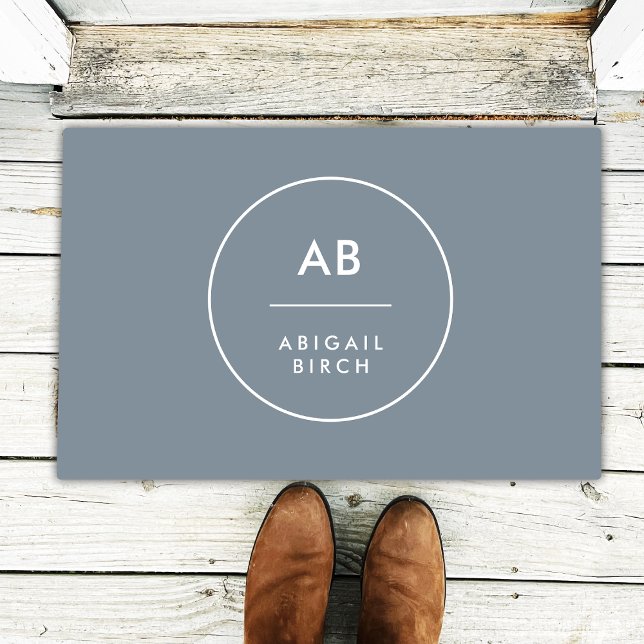 Paillasson Monogramme Moderne Minimale Gris Bleu Dusky (Créateur téléchargé)