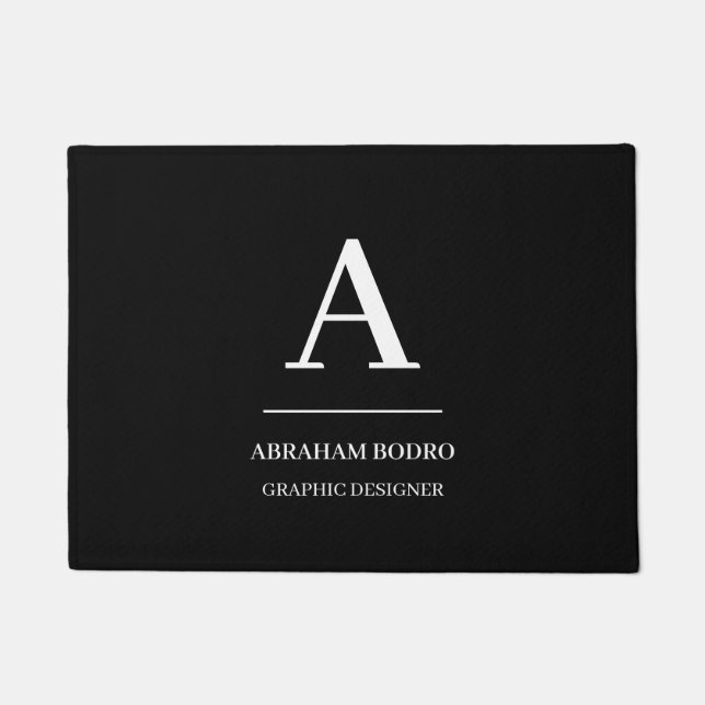 Paillasson Monogramme Moderne Minimaliste Noir & Blanc (Devant)