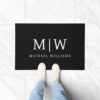 Paillasson Monogramme moderne minimaliste noir et blanc