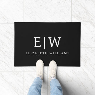 Paillasson Monogramme moderne minimaliste noir et blanc