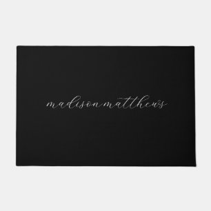 Paillasson Monogramme moderne moderne Noir Nom du script