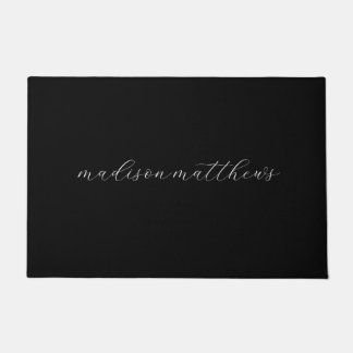 Paillasson Monogramme moderne moderne Noir Nom du script