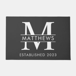 Paillasson Monogramme moderne noir et blanc sur mesure porte