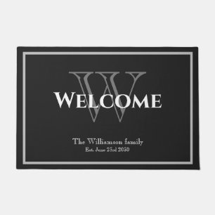 Paillasson Monogramme moderne Nom du script Mariage mignon Bi