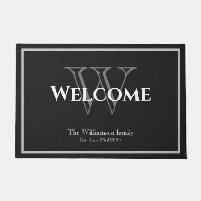 Paillasson Monogramme moderne Nom du script Mariage mignon Bi (Devant)