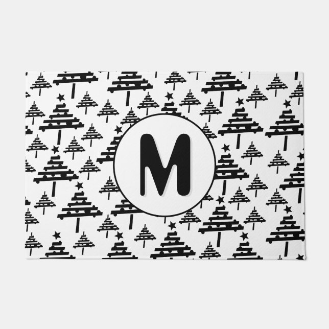 Paillasson Monogramme Motif noir blanc de Noël (Devant)