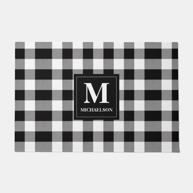 Paillasson Monogramme noir et blanc Plaid de buffle (Devant)