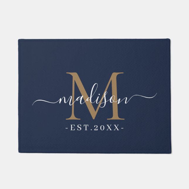 Paillasson Monogramme Noms de script Chic Mariage or Date Mar (Devant)
