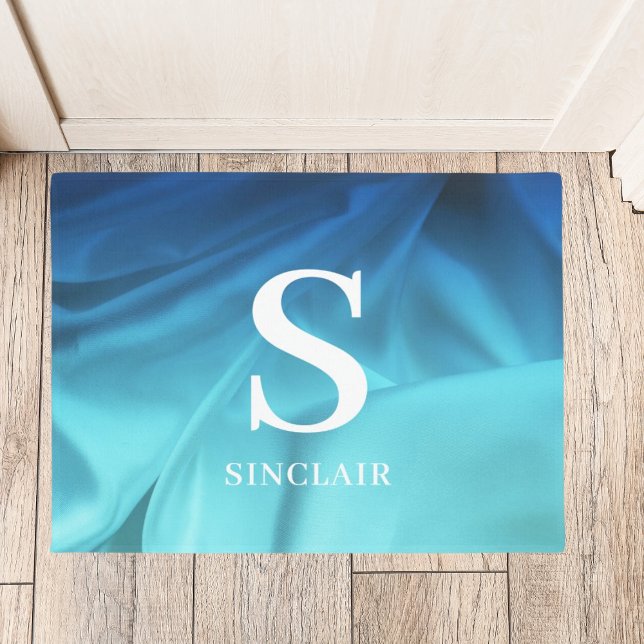 Paillasson Monogramme Ocean Blue Satin Door (Créateur téléchargé)