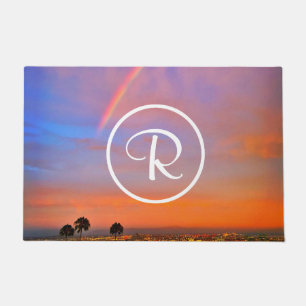 Paillasson Monogramme Orange Bleu Coucher de soleil Rainbow P