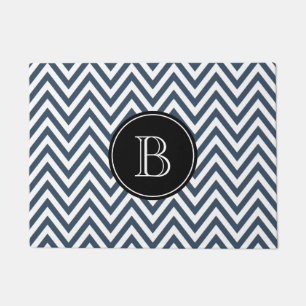 Paillasson Monogramme personnalisé bleu marine et noir Chevro