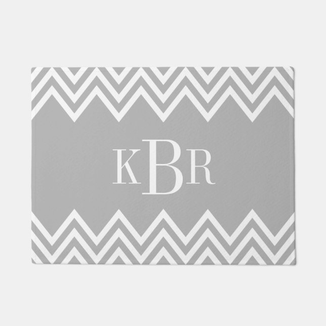 Paillasson Monogramme personnalisé Grey Chevron (Devant)