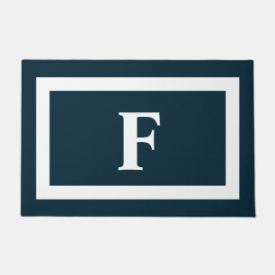 Paillasson Monogramme personnalisé Marine bleu blanc initial