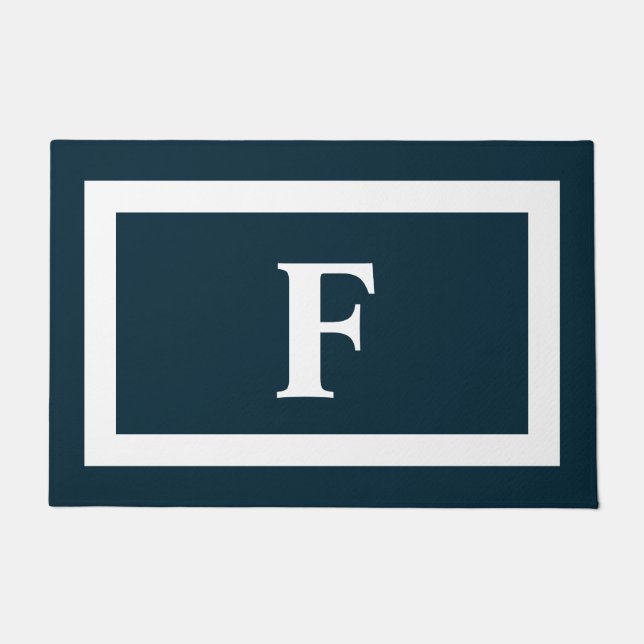 Paillasson Monogramme personnalisé Marine bleu blanc initial (Devant)