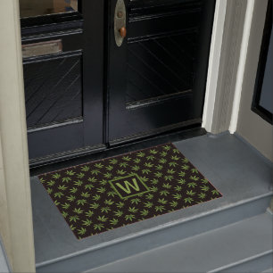 Paillasson Monogramme personnalisé par motif de feuille de